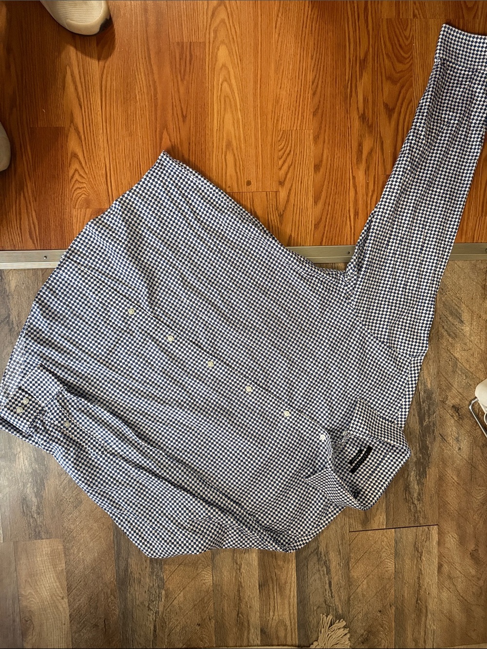 Sean John Navy and White Geometric Gingham Shirt